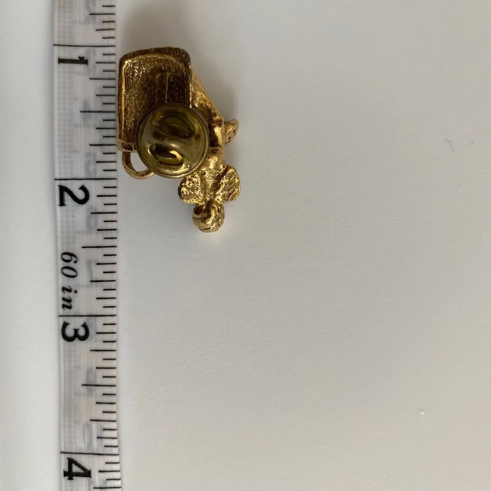 Estate Vintage Signed CAMCO Gold Tone Cherub Watering Can Brooch Pin Made in USA
